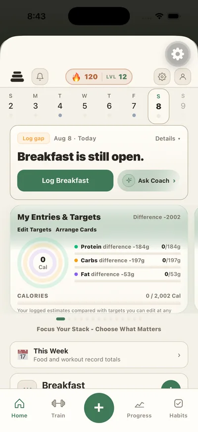 PlateStack Today screen
