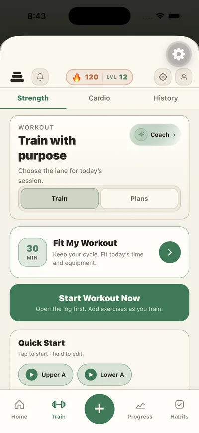 PlateStack Train screen