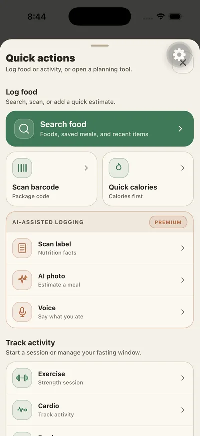 PlateStack Quick add screen